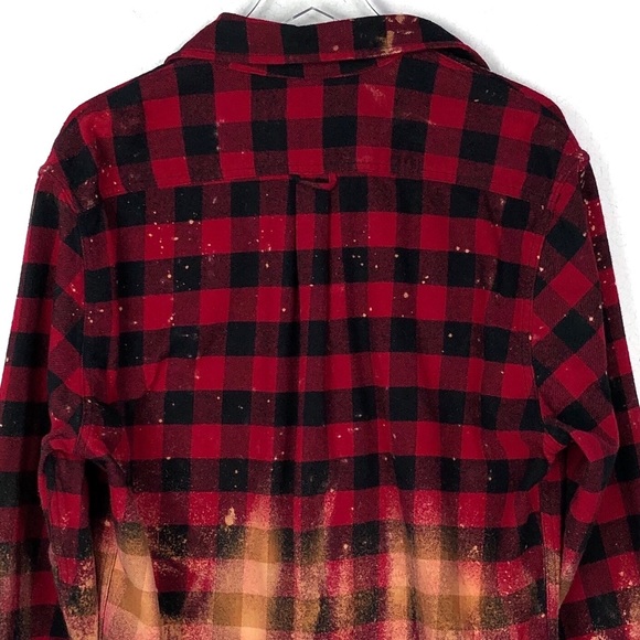 Sold🥀 Red Buffalo Plaid Bleach Splatter Flannel - Picture 7 of 12